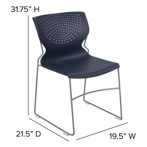 English Elm HERCULES Modern Full Back Stack Chair with 661 lb Capacity for Durable Comfort and Space-Saving Use Navy RUT-438-NY-GG