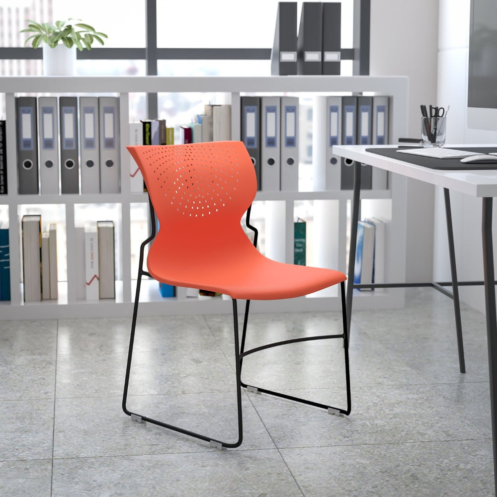 English Elm HERCULES Modern Full Back Stack Chair with 661 lb Capacity for Durable Comfort and Space-Saving Use Orange RUT-438-OR-GG