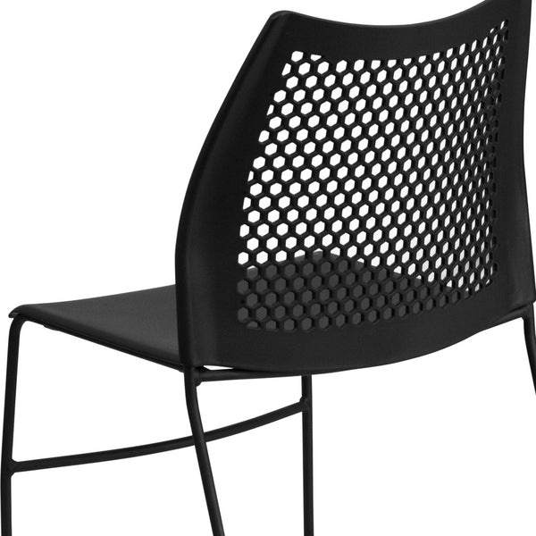 English Elm HERCULES 661 lb. Capacity Stack Chair with Air-Vent Back, Durable Design for High-Use Environments Black RUT-498A-BLACK-GG