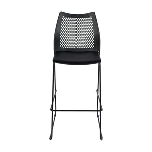 English Elm HERCULES Stackable Bar Stool with Ventilated Backrest for Comfort in Cafes and Event Spaces Black Plastic/Black Frame RUT-498A-BS-BK-GG