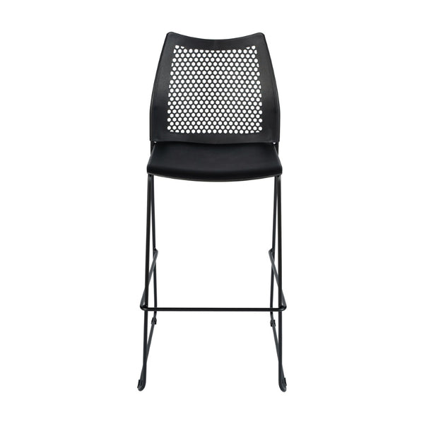 English Elm HERCULES Stackable Bar Stool with Ventilated Backrest for Comfort in Cafes and Event Spaces Black Plastic/Black Frame RUT-498A-BS-BK-GG