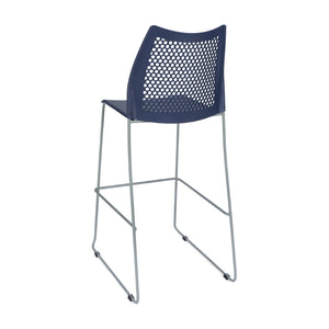 English Elm HERCULES Stackable Bar Stool with Ventilated Backrest for Comfort in Cafes and Event Spaces Navy Plastic/Gray Frame RUT-498A-BS-NV-GG