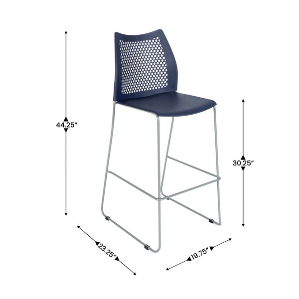 English Elm HERCULES Stackable Bar Stool with Ventilated Backrest for Comfort in Cafes and Event Spaces Navy Plastic/Gray Frame RUT-498A-BS-NV-GG