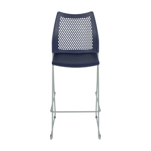 English Elm HERCULES Stackable Bar Stool with Ventilated Backrest for Comfort in Cafes and Event Spaces Navy Plastic/Gray Frame RUT-498A-BS-NV-GG