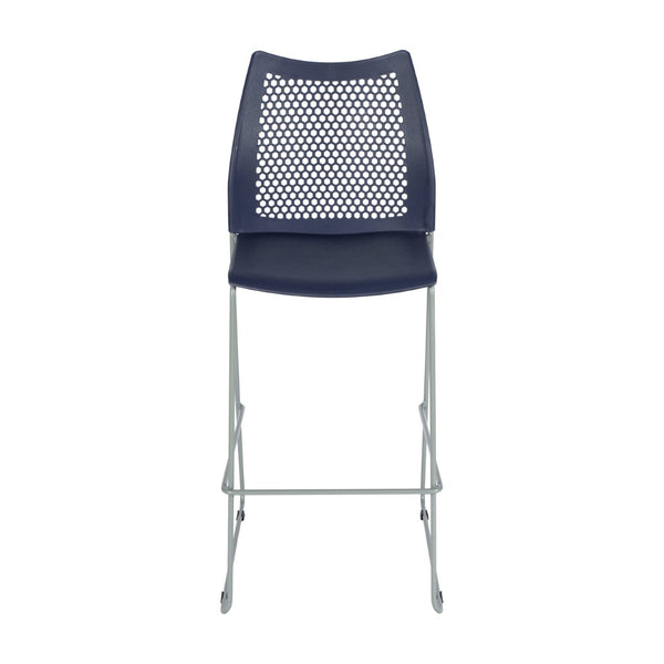 English Elm HERCULES Stackable Bar Stool with Ventilated Backrest for Comfort in Cafes and Event Spaces Navy Plastic/Gray Frame RUT-498A-BS-NV-GG