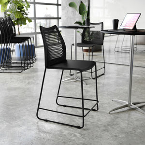 English Elm HERCULES Stackable Counter Stool with Airflow Back, Durable Sled Base for Comfort & Space-Saving Design Black Plastic/Black Frame RUT-498A-CS-BK-GG