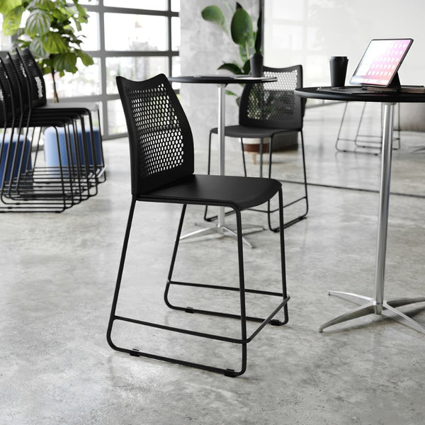 English Elm HERCULES Stackable Counter Stool with Airflow Back, Durable Sled Base for Comfort & Space-Saving Design Black Plastic/Black Frame RUT-498A-CS-BK-GG