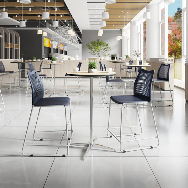 English Elm HERCULES Stackable Counter Stool with Airflow Back, Durable Sled Base for Comfort & Space-Saving Design Navy Plastic/Gray Frame RUT-498A-CS-NV-GG