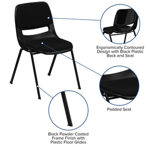 English Elm HERCULES 880 lb. Capacity Ergonomic Black Padded Stack Chair for Classrooms & Events, Durable Design RUT-EO1-01-PAD-GG