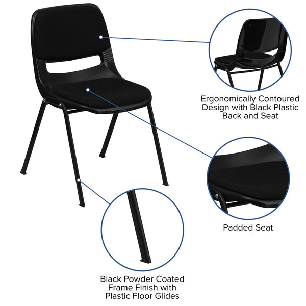 English Elm HERCULES 880 lb. Capacity Ergonomic Black Padded Stack Chair for Classrooms & Events, Durable Design RUT-EO1-01-PAD-GG