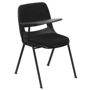 English Elm HERCULES Black Padded Ergonomic Shell Chair with Flip-Up Tablet Arm for Space-Saving Comfort RUT-EO1-01-PAD-RTAB-GG