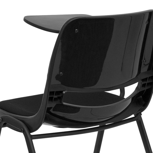 English Elm HERCULES Black Padded Ergonomic Shell Chair with Flip-Up Tablet Arm for Space-Saving Comfort RUT-EO1-01-PAD-RTAB-GG