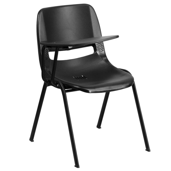 English Elm HERCULES Ergonomic Shell Chair with Flip-Up Tablet Arm for Classrooms and Multipurpose Spaces Black RUT-EO1-BK-RTAB-GG