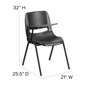 English Elm HERCULES Ergonomic Shell Chair with Flip-Up Tablet Arm for Classrooms and Multipurpose Spaces Black RUT-EO1-BK-RTAB-GG