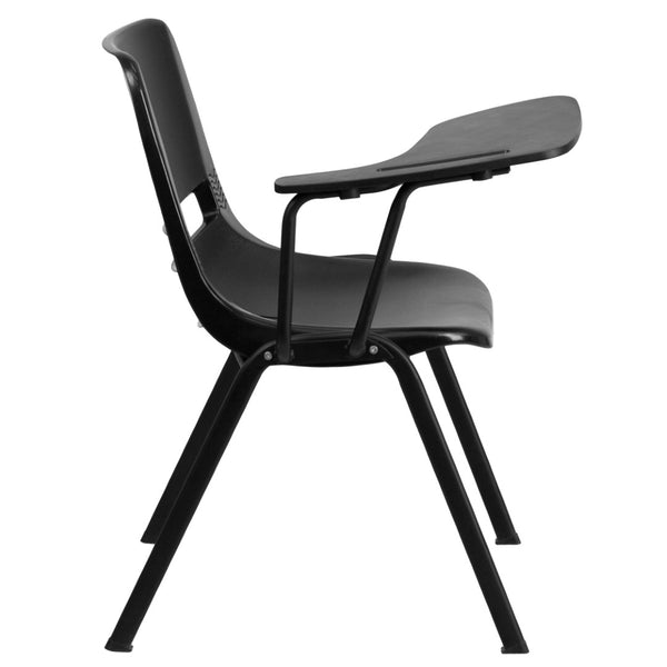 English Elm HERCULES Ergonomic Shell Chair with Flip-Up Tablet Arm for Classrooms and Multipurpose Spaces Black RUT-EO1-BK-RTAB-GG