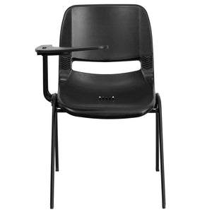 English Elm HERCULES Ergonomic Shell Chair with Flip-Up Tablet Arm for Classrooms and Multipurpose Spaces Black RUT-EO1-BK-RTAB-GG