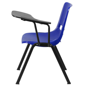 English Elm HERCULES Ergonomic Shell Chair with Left-Handed Flip-Up Tablet Arm for Space-Saving Comfort & Style Blue RUT-EO1-BL-LTAB-GG
