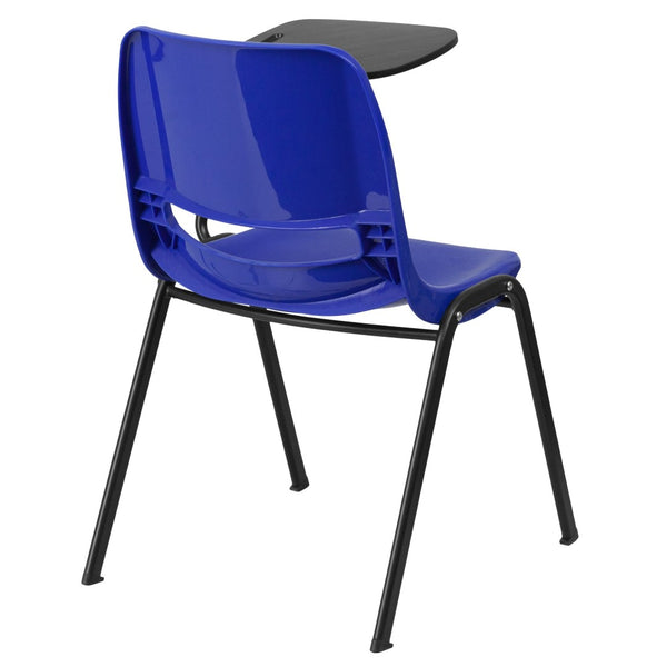 English Elm HERCULES Ergonomic Shell Chair with Left-Handed Flip-Up Tablet Arm for Space-Saving Comfort & Style Blue RUT-EO1-BL-LTAB-GG