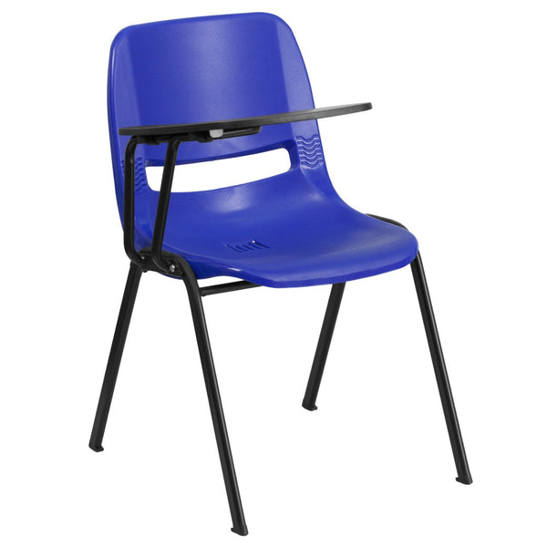 English Elm HERCULES Ergonomic Shell Chair with Flip-Up Tablet Arm for Classrooms and Multipurpose Spaces Blue RUT-EO1-BL-RTAB-GG