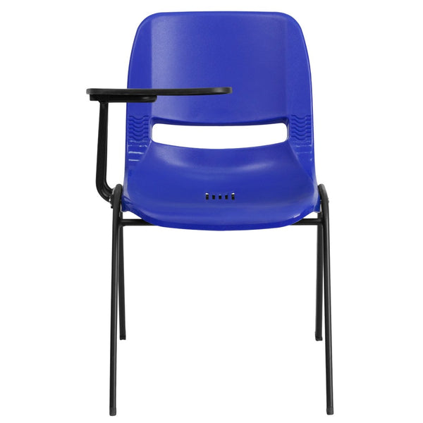 English Elm HERCULES Ergonomic Shell Chair with Flip-Up Tablet Arm for Classrooms and Multipurpose Spaces Blue RUT-EO1-BL-RTAB-GG