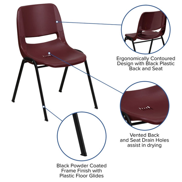 English Elm HERCULES Ergonomic Shell Stack Chair with 880 lb Capacity for Comfortable, Durable Seating Solutions Burgundy RUT-EO1-BY-GG