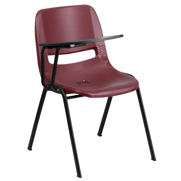 English Elm HERCULES Ergonomic Shell Chair with Flip-Up Tablet Arm for Classrooms and Multipurpose Spaces Burgundy RUT-EO1-BY-RTAB-GG
