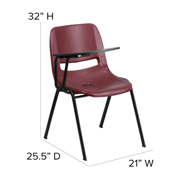 English Elm HERCULES Ergonomic Shell Chair with Flip-Up Tablet Arm for Classrooms and Multipurpose Spaces Burgundy RUT-EO1-BY-RTAB-GG