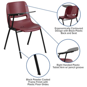 English Elm HERCULES Ergonomic Shell Chair with Flip-Up Tablet Arm for Classrooms and Multipurpose Spaces Burgundy RUT-EO1-BY-RTAB-GG