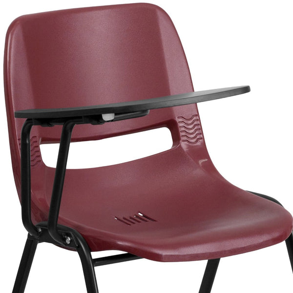 English Elm HERCULES Ergonomic Shell Chair with Flip-Up Tablet Arm for Classrooms and Multipurpose Spaces Burgundy RUT-EO1-BY-RTAB-GG