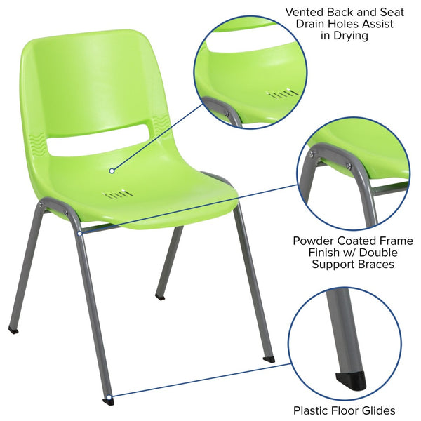 English Elm HERCULES Ergonomic Shell Stack Chair with 880 lb Capacity for Comfortable, Durable Seating Solutions Green RUT-EO1-GN-GG