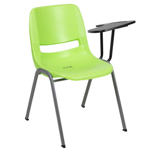 English Elm HERCULES Ergonomic Shell Chair with Left-Handed Flip-Up Tablet Arm for Space-Saving Comfort & Style Green RUT-EO1-GN-LTAB-GG