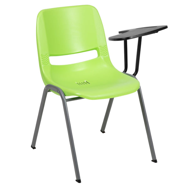 English Elm HERCULES Ergonomic Shell Chair with Left-Handed Flip-Up Tablet Arm for Space-Saving Comfort & Style Green RUT-EO1-GN-LTAB-GG