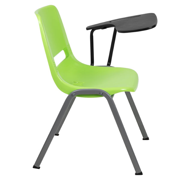 English Elm HERCULES Ergonomic Shell Chair with Left-Handed Flip-Up Tablet Arm for Space-Saving Comfort & Style Green RUT-EO1-GN-LTAB-GG