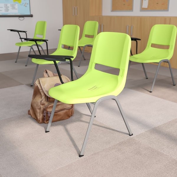 English Elm HERCULES Ergonomic Shell Chair with Flip-Up Tablet Arm for Classrooms and Multipurpose Spaces Green RUT-EO1-GN-RTAB-GG