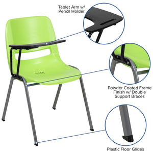 English Elm HERCULES Ergonomic Shell Chair with Flip-Up Tablet Arm for Classrooms and Multipurpose Spaces Green RUT-EO1-GN-RTAB-GG