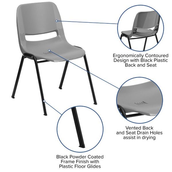 English Elm HERCULES Ergonomic Shell Stack Chair with 880 lb Capacity for Comfortable, Durable Seating Solutions Gray RUT-EO1-GY-GG