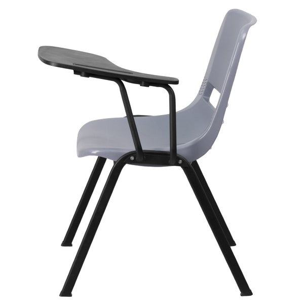 English Elm HERCULES Ergonomic Shell Chair with Left-Handed Flip-Up Tablet Arm for Space-Saving Comfort & Style Gray RUT-EO1-GY-LTAB-GG