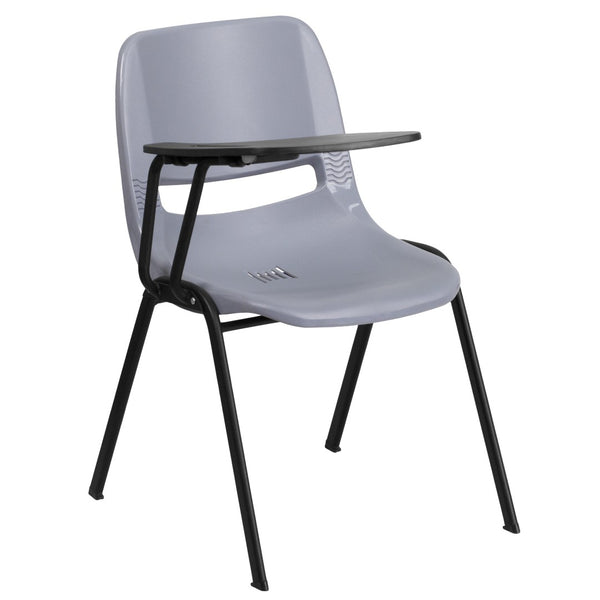 English Elm HERCULES Ergonomic Shell Chair with Flip-Up Tablet Arm for Classrooms and Multipurpose Spaces Gray RUT-EO1-GY-RTAB-GG