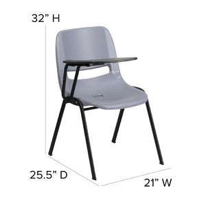 English Elm HERCULES Ergonomic Shell Chair with Flip-Up Tablet Arm for Classrooms and Multipurpose Spaces Gray RUT-EO1-GY-RTAB-GG