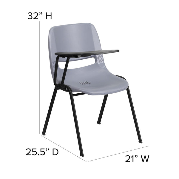 English Elm HERCULES Ergonomic Shell Chair with Flip-Up Tablet Arm for Classrooms and Multipurpose Spaces Gray RUT-EO1-GY-RTAB-GG