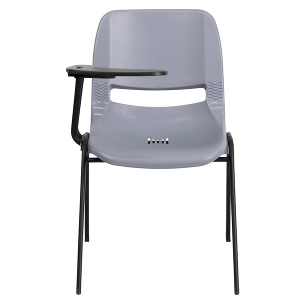 English Elm HERCULES Ergonomic Shell Chair with Flip-Up Tablet Arm for Classrooms and Multipurpose Spaces Gray RUT-EO1-GY-RTAB-GG