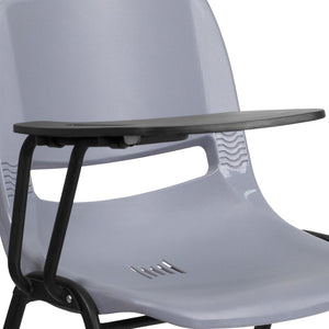 English Elm HERCULES Ergonomic Shell Chair with Flip-Up Tablet Arm for Classrooms and Multipurpose Spaces Gray RUT-EO1-GY-RTAB-GG