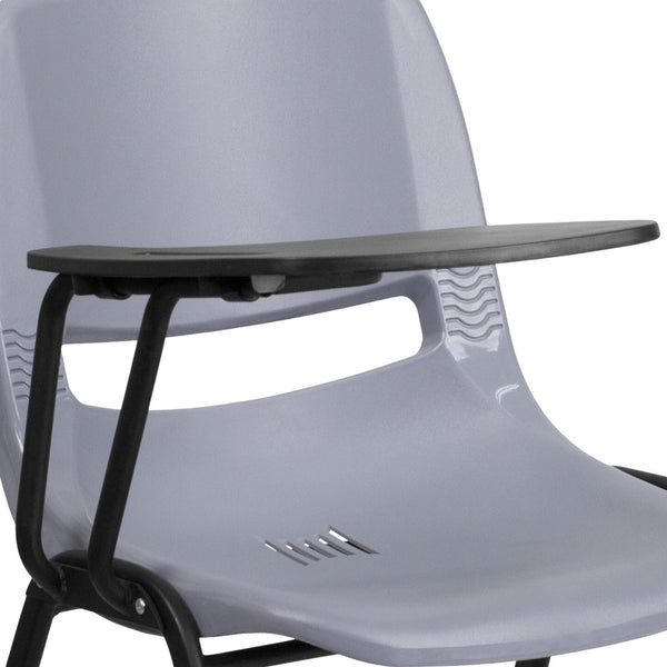 English Elm HERCULES Ergonomic Shell Chair with Flip-Up Tablet Arm for Classrooms and Multipurpose Spaces Gray RUT-EO1-GY-RTAB-GG