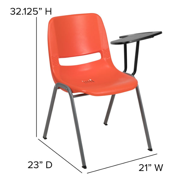 English Elm HERCULES Ergonomic Shell Chair with Left-Handed Flip-Up Tablet Arm for Space-Saving Comfort & Style Orange RUT-EO1-OR-LTAB-GG