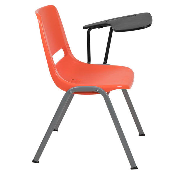 English Elm HERCULES Ergonomic Shell Chair with Left-Handed Flip-Up Tablet Arm for Space-Saving Comfort & Style Orange RUT-EO1-OR-LTAB-GG