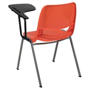English Elm HERCULES Ergonomic Shell Chair with Left-Handed Flip-Up Tablet Arm for Space-Saving Comfort & Style Orange RUT-EO1-OR-LTAB-GG