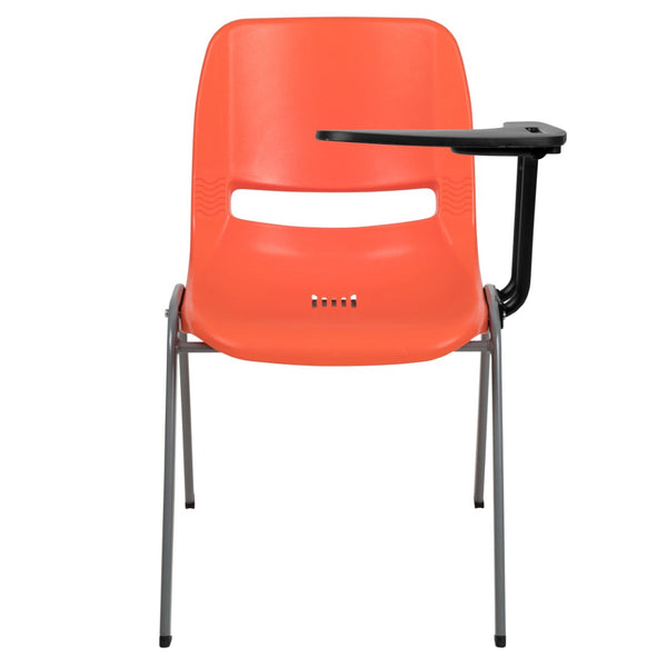 English Elm HERCULES Ergonomic Shell Chair with Left-Handed Flip-Up Tablet Arm for Space-Saving Comfort & Style Orange RUT-EO1-OR-LTAB-GG