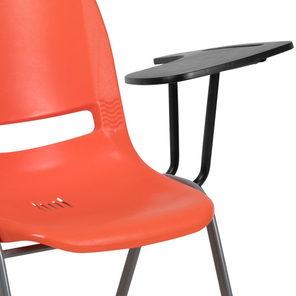 English Elm HERCULES Ergonomic Shell Chair with Left-Handed Flip-Up Tablet Arm for Space-Saving Comfort & Style Orange RUT-EO1-OR-LTAB-GG