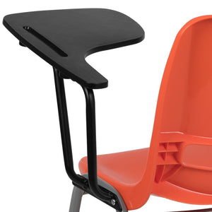 English Elm HERCULES Ergonomic Shell Chair with Left-Handed Flip-Up Tablet Arm for Space-Saving Comfort & Style Orange RUT-EO1-OR-LTAB-GG