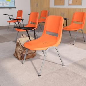 English Elm HERCULES Ergonomic Shell Chair with Flip-Up Tablet Arm for Classrooms and Multipurpose Spaces Orange RUT-EO1-OR-RTAB-GG